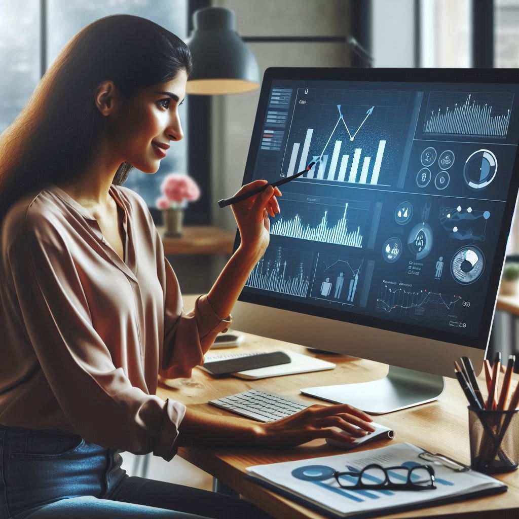 Person analyzing a graph on a computer screen